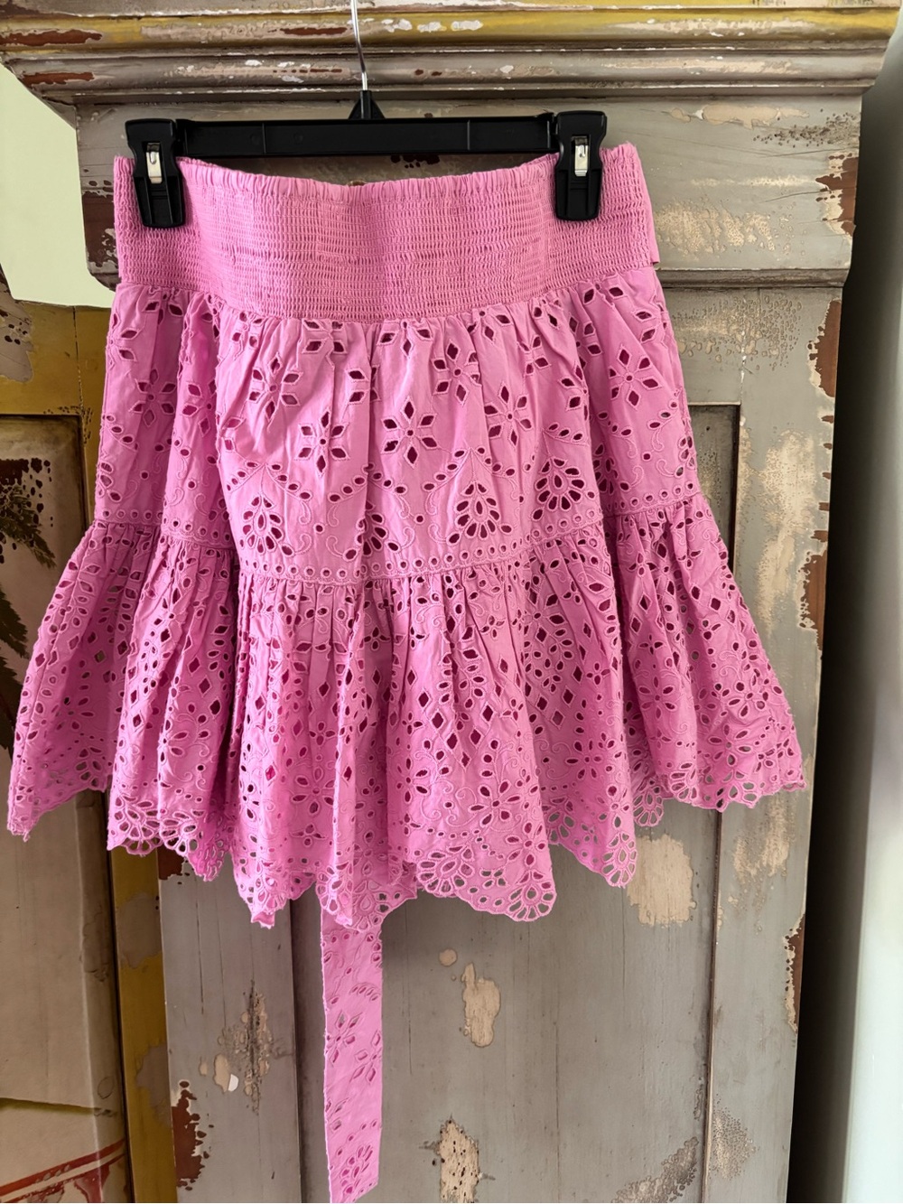 LoveShackFancy Pink Eyelet Tie-Waist Skater Skirt - Picture 11 of 13